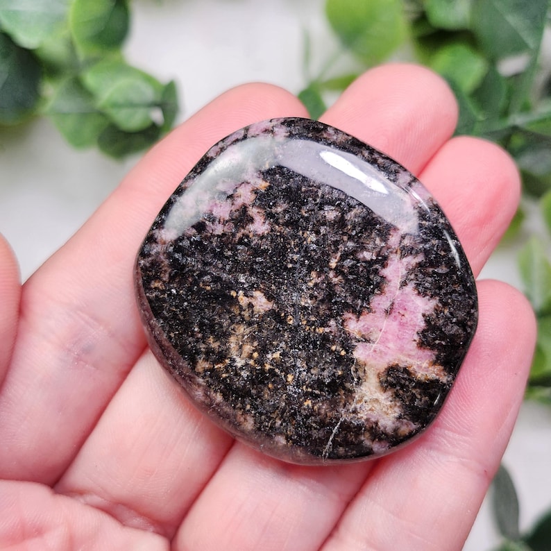 Rhodonite Polished Crystal (1.5"), Rhodonite Palm Stone, Rhodonite Stone Specimen image 10