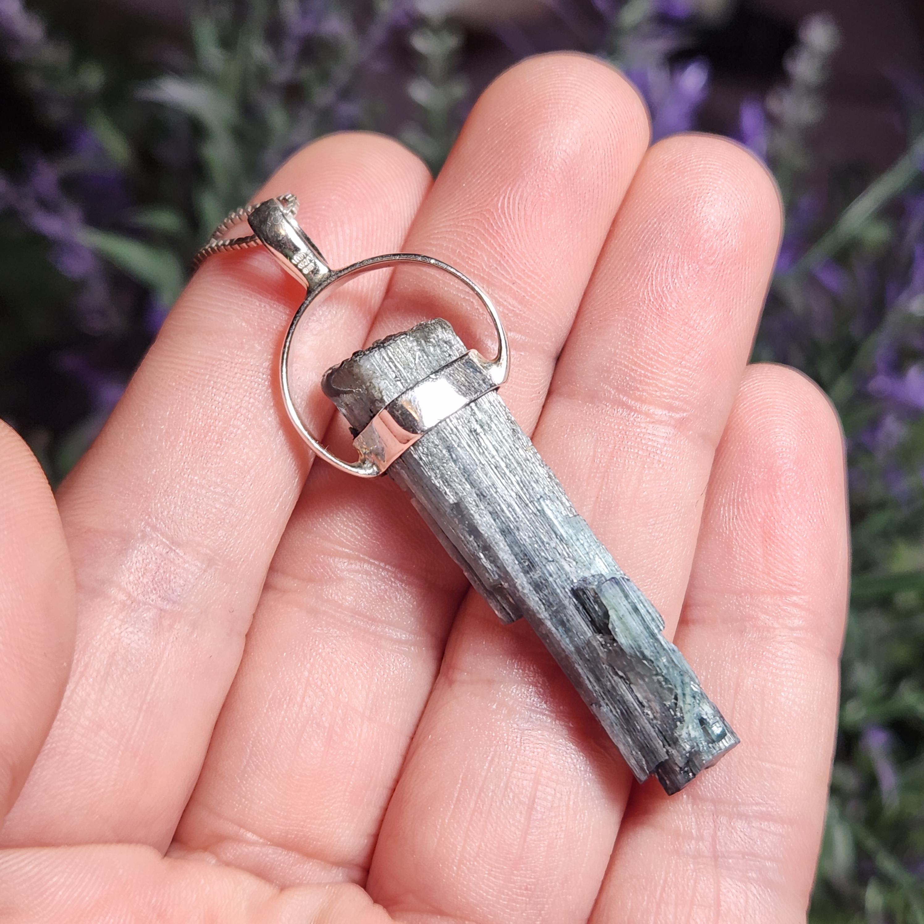 原石ブルートルマリンスターリングシルバーペンダント：ヒマラヤ産