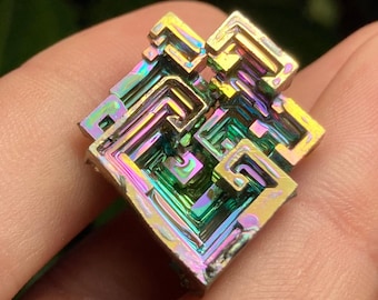 Bismuth Crystal: Geometric Metallic Specimen, Rainbow Sheen Bismuth