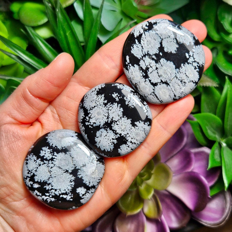 Snowflake Obsidian Pattern Snowflake Obsidian Palm Stone - Obsidian Crystal - Snowflake Obsidian ...