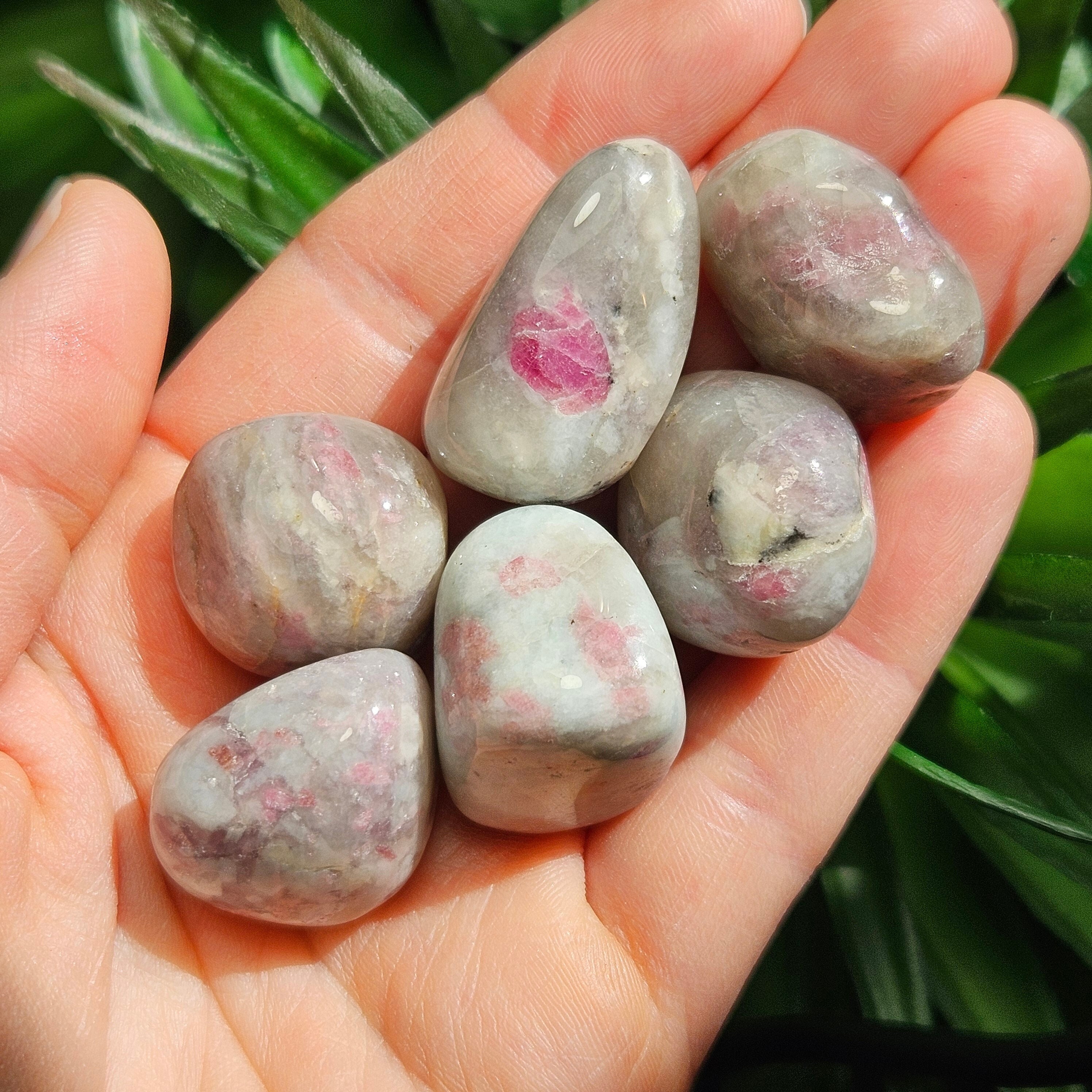 タンブルユニコーンストーン標本：レピドライト、トルマリン、クォーツ