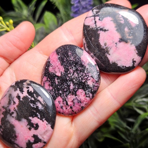 Rhodonite Polished Crystal (1.5"), Rhodonite Palm Stone, Rhodonite Stone Specimen