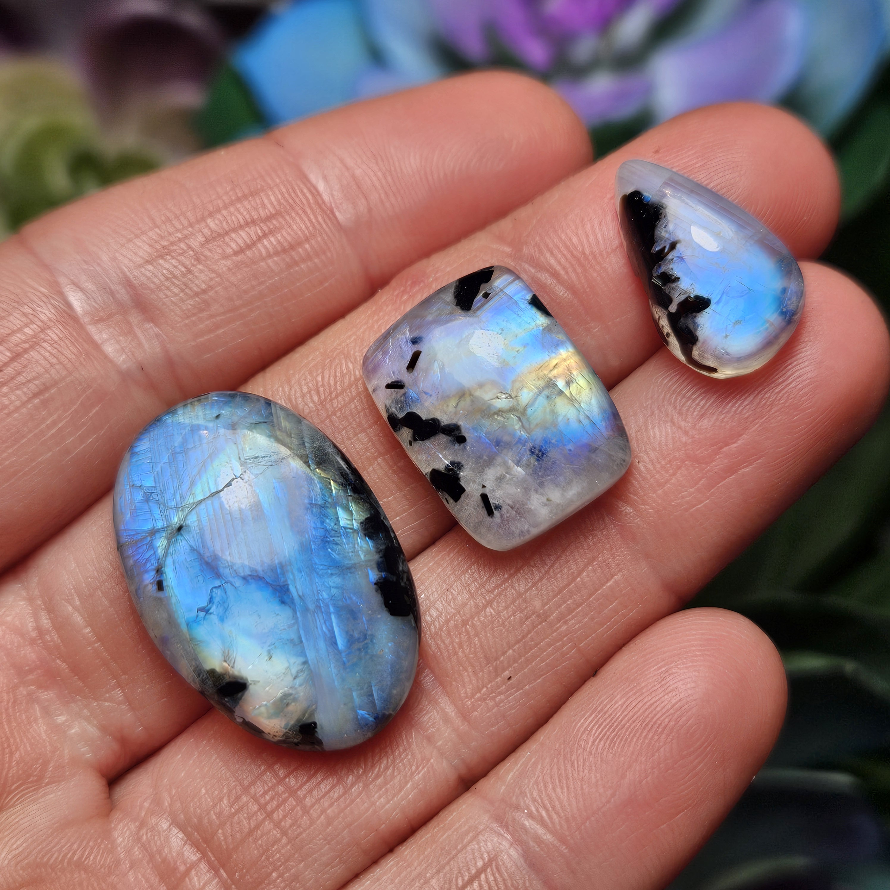 blurbono ブラボノ 限定moonstone Rainbow Moonstone Cabochon With Black Tourmaline Inclusions - Etsy