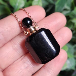 Black Obsidian Gemstone Jar - Crystal Bottle Pendant - Essential Oil Bottle - Perfume Bottle Necklace - Gemstone Perfume Bottle Pendant