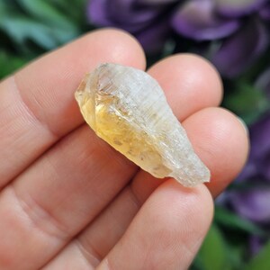 May include: A raw, unpolished crystal point featuring a gradient of translucent white at the top transitioning into a warm, golden-yellow hue at the base. The mineral has a jagged, natural texture with visible striations along its elongated surface.