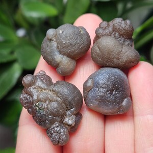 Puede incluir: Cuatro n&oacute;dulos de &aacute;gata grises y marrones con una superficie lisa y redondeada. Los n&oacute;dulos tienen una variedad de formas y tama&ntilde;os.