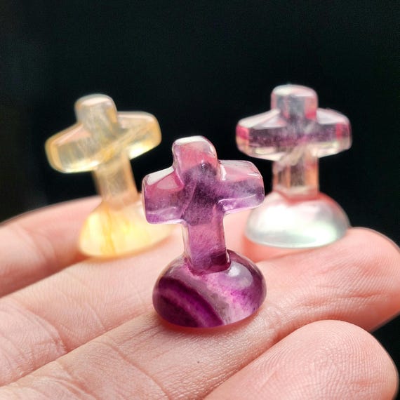 Rainbow Fluorite Cross - Fluorite Crystal - Fluorite Carving - Rainbow Fluorite Gemstone