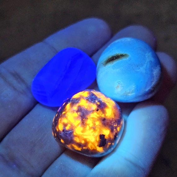 Yooperlite, Blue Amber & Fluorite : Set of 3 UV REACTIVE Crystals