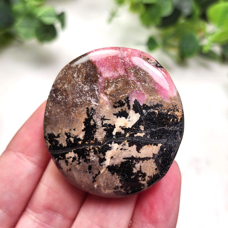 Rhodonite Polished Crystal (1.5"), Rhodonite Palm Stone, Rhodonite Stone Specimen image 12