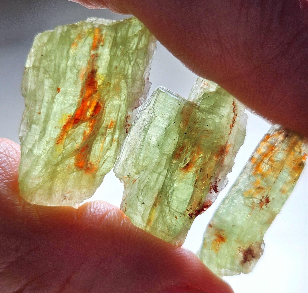 Rare Bicolor Kyanite Crystal: Green Orange Raw Stone Israel