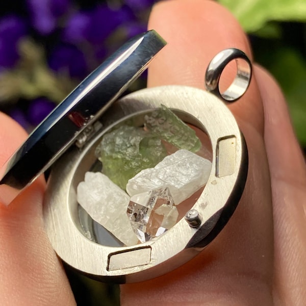 Moldavite Pendant - Natrolite - Herkimer Diamond - Natrolite Necklace - Genuine Moldavite - Natrolite Jewelry - Herkimer Diamond Quartz