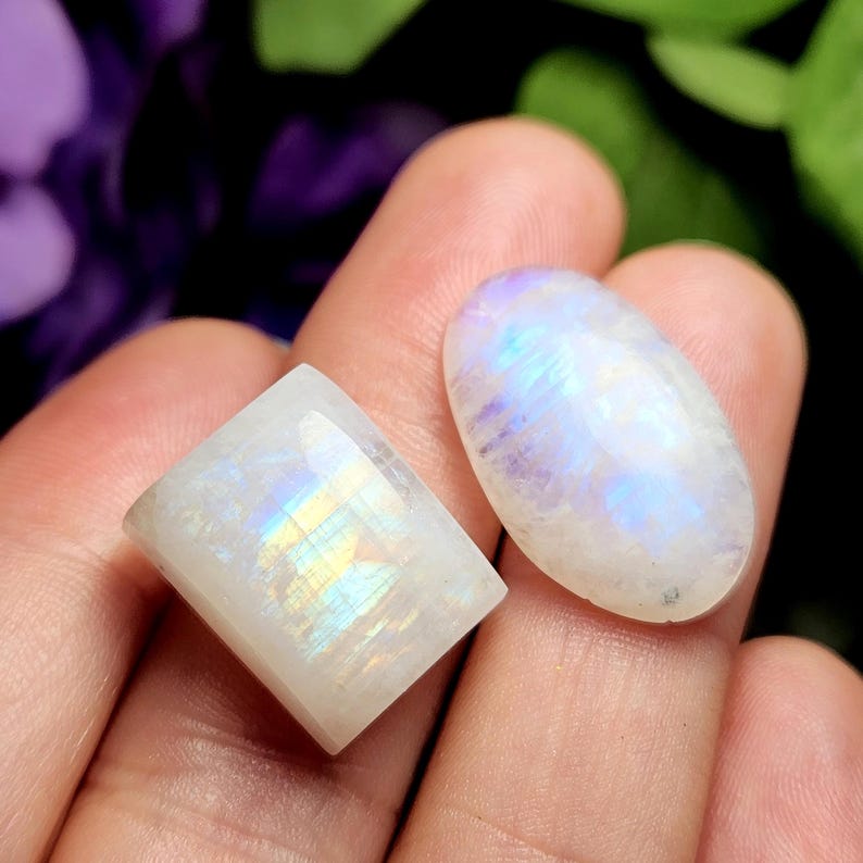 AA Rainbow Moonstone Cabochon: Polished Moonstone Crystals image 8