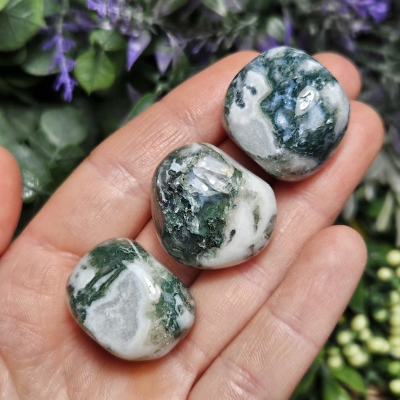 Moss Agate Crystal, Tumbled Moss Agate Stone