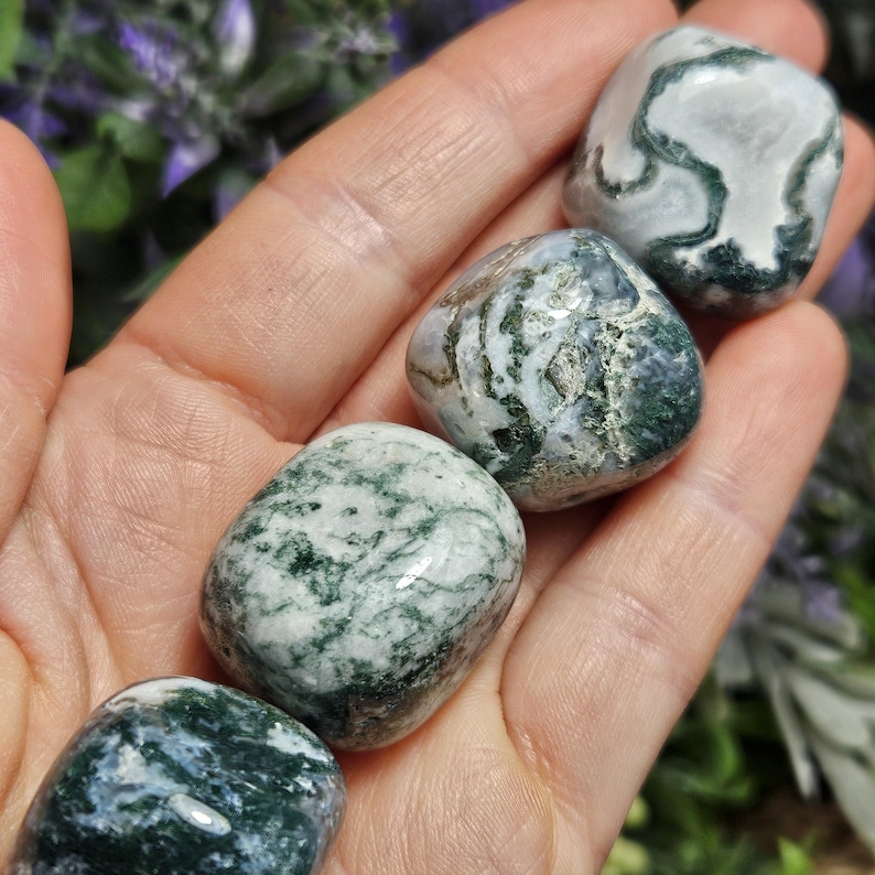 Moss Agate Crystal, Tumbled Moss Agate Stone image 2