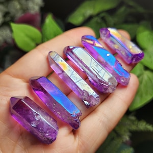 Purple Aura Quartz Crystal Specimen: Iridescent Titanium Bonded