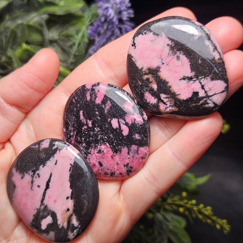 Rhodonite Polished Crystal (1.5"), Rhodonite Palm Stone, Rhodonite Stone Specimen image 11