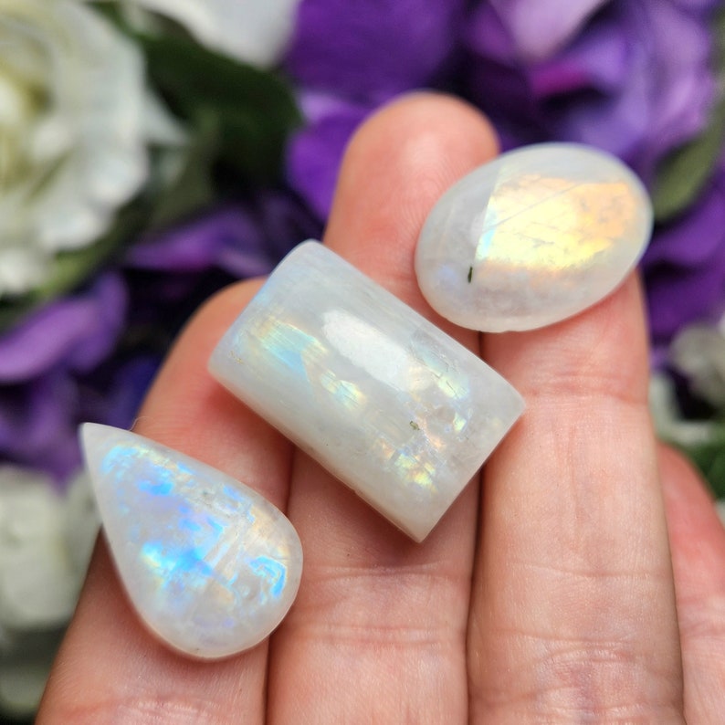 AAA Rainbow Moonstone Cabochon: Polished Crystals with Deep Chatoyance image 7