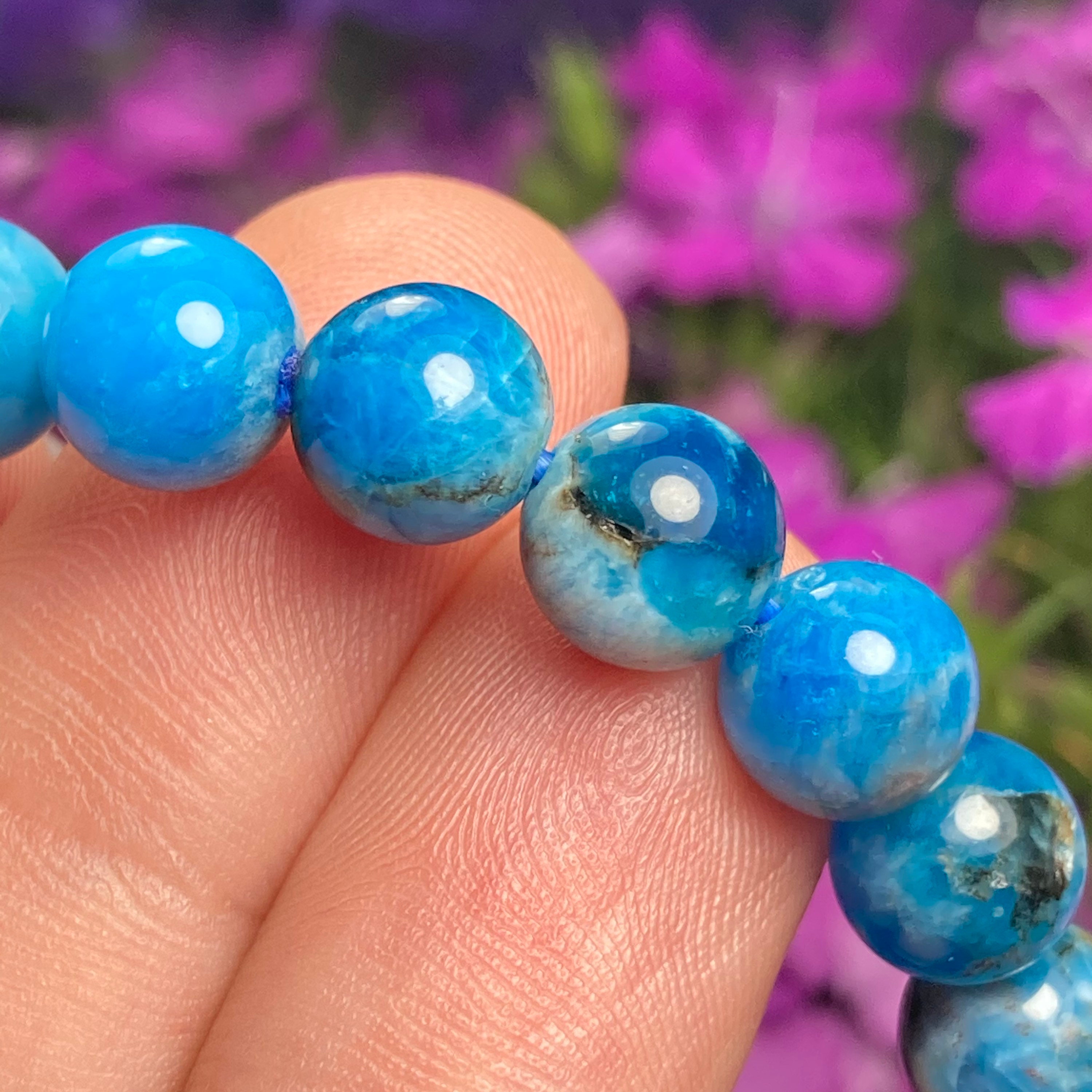 Pulsera De Cianita Azul Natural - Cuentas De 8 Mm - Elástica Unisex - AAAAA Calidad