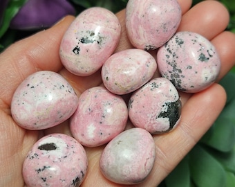 Bubblegum Pink Rhodonite Crystal: Tumbled Peruvian Stone