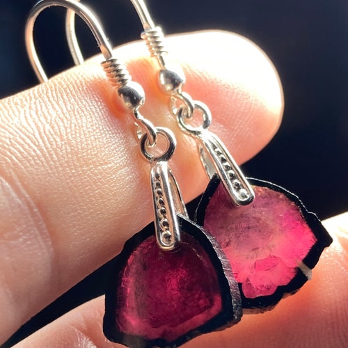 Pink Tourmaline Earrings / Black Tourmaline / Pink shops Tourmaline Jewelry / Bi-color Tourmaline / Crystal Earrings / Sterling Silver Earrings