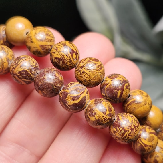 Calligraphy Jasper Bracelet - Beaded Crystal Bracelet - Miriam Stone - Calligraphy Stone Jewelry - Elephant Skin Jasper
