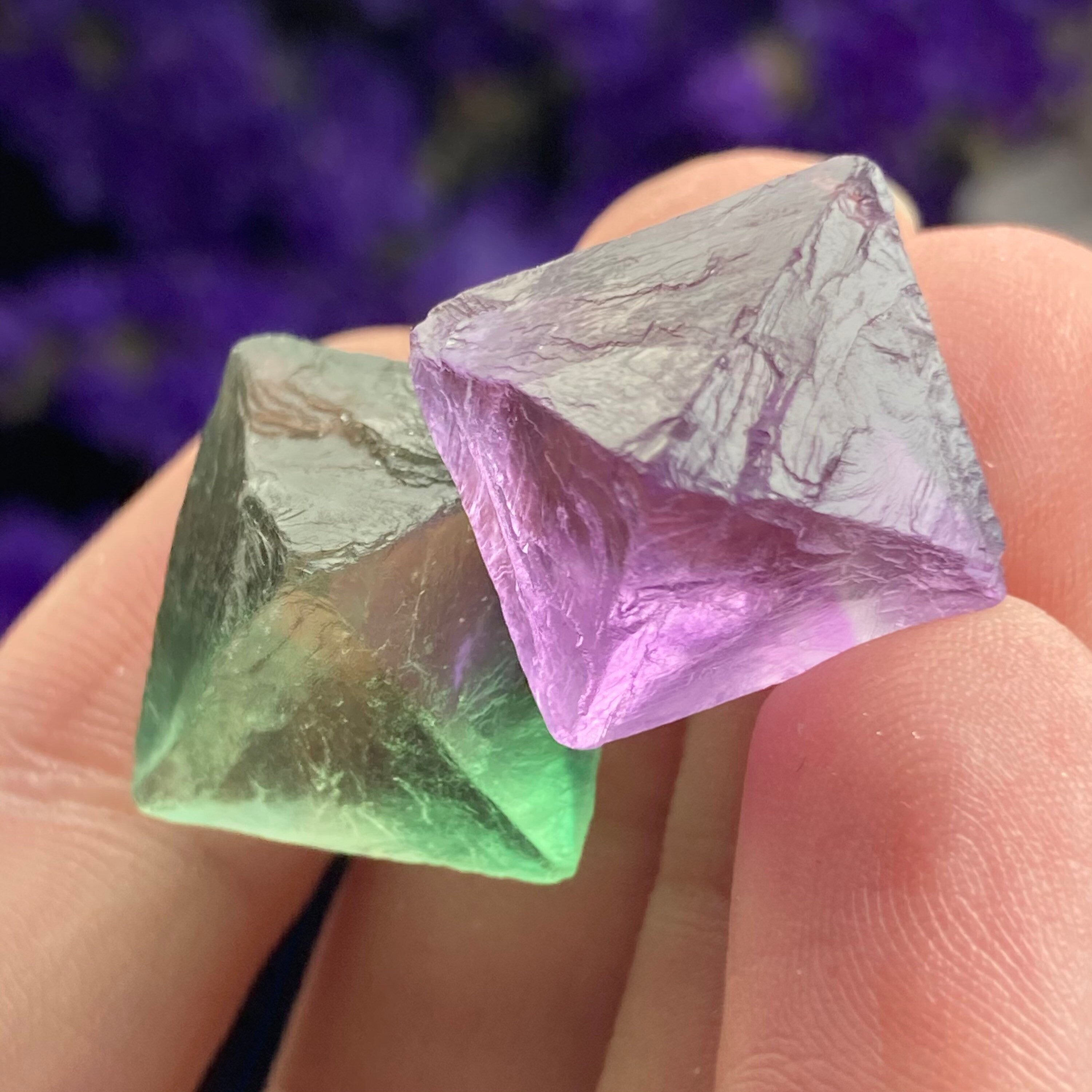 Purple Green Fluorite Crystals Set of Fluorite Octahedrons