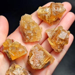 Yellow Cubic Fluorite Specimen: Golden Translucent Crystal Cluster from Morocco