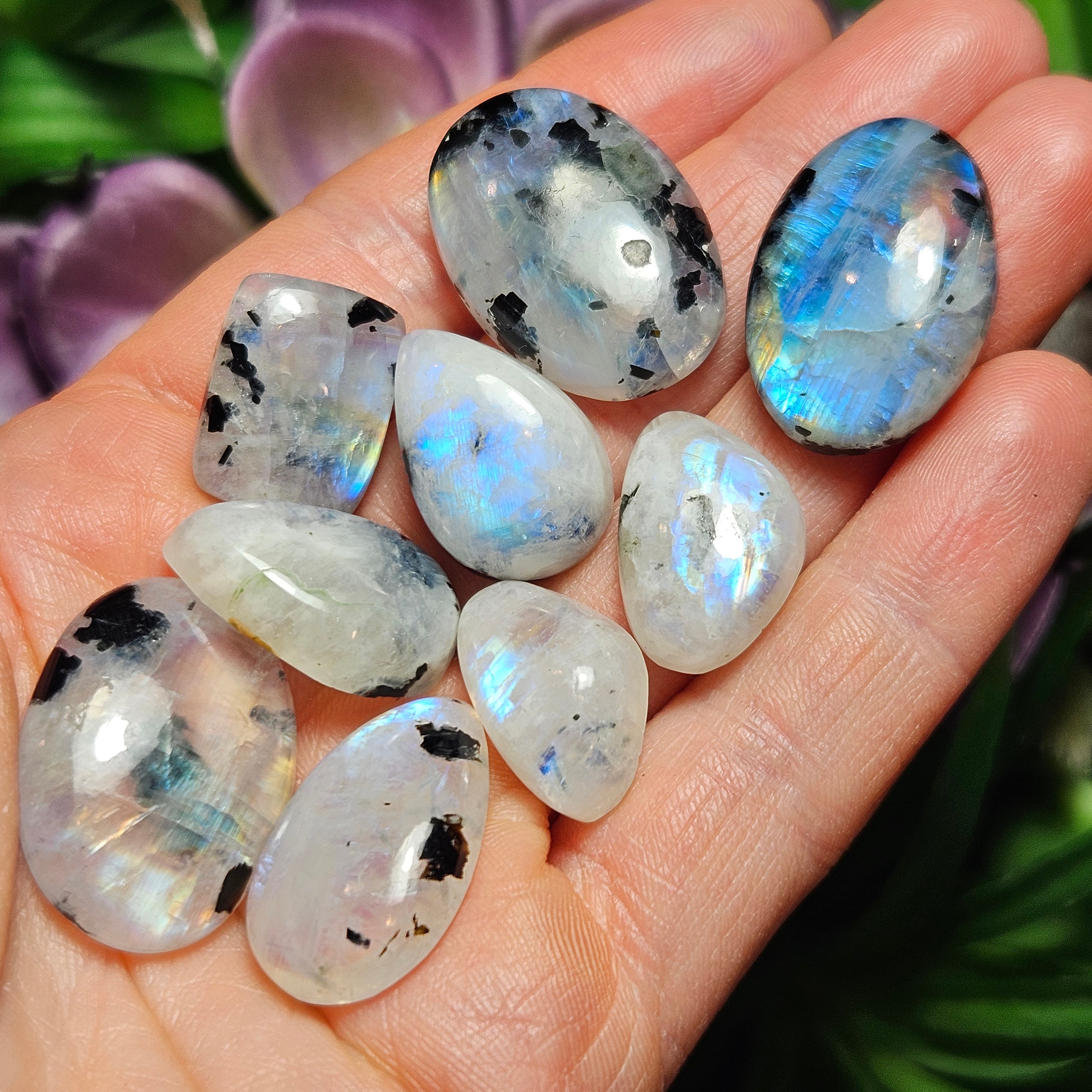 Rainbow Moonstone Cabochon With Black Tourmaline Inclusions - Etsy