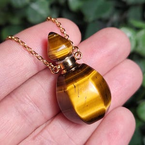 Edelsteen ketting parfumflesje tijgeroog: hanger etherische olie van kristal
