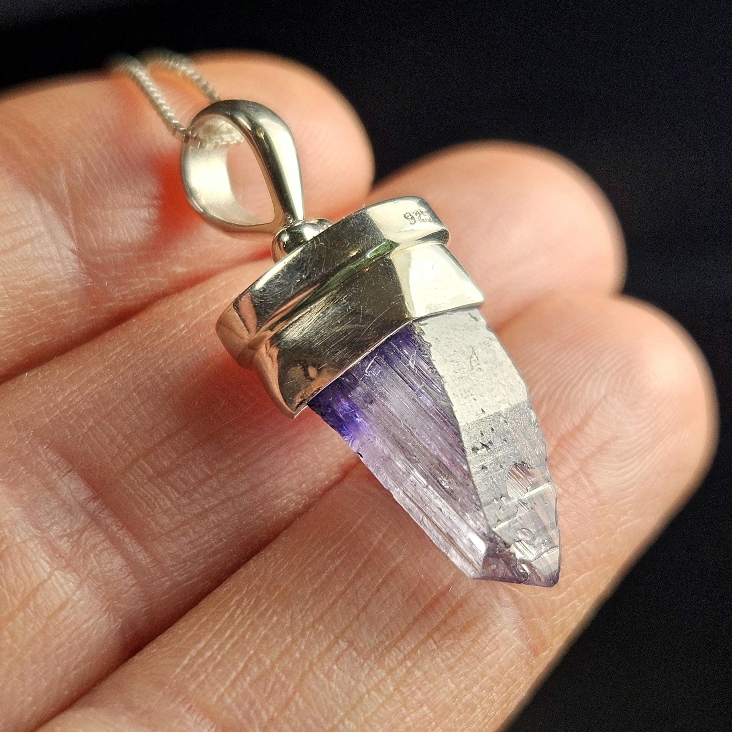 Terminated Tanzanite Crystal Pendant: Sterling Silver Necklace
