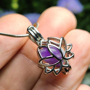 Sugilite Lotus Pendant: Polished Sugilite Cage Necklace