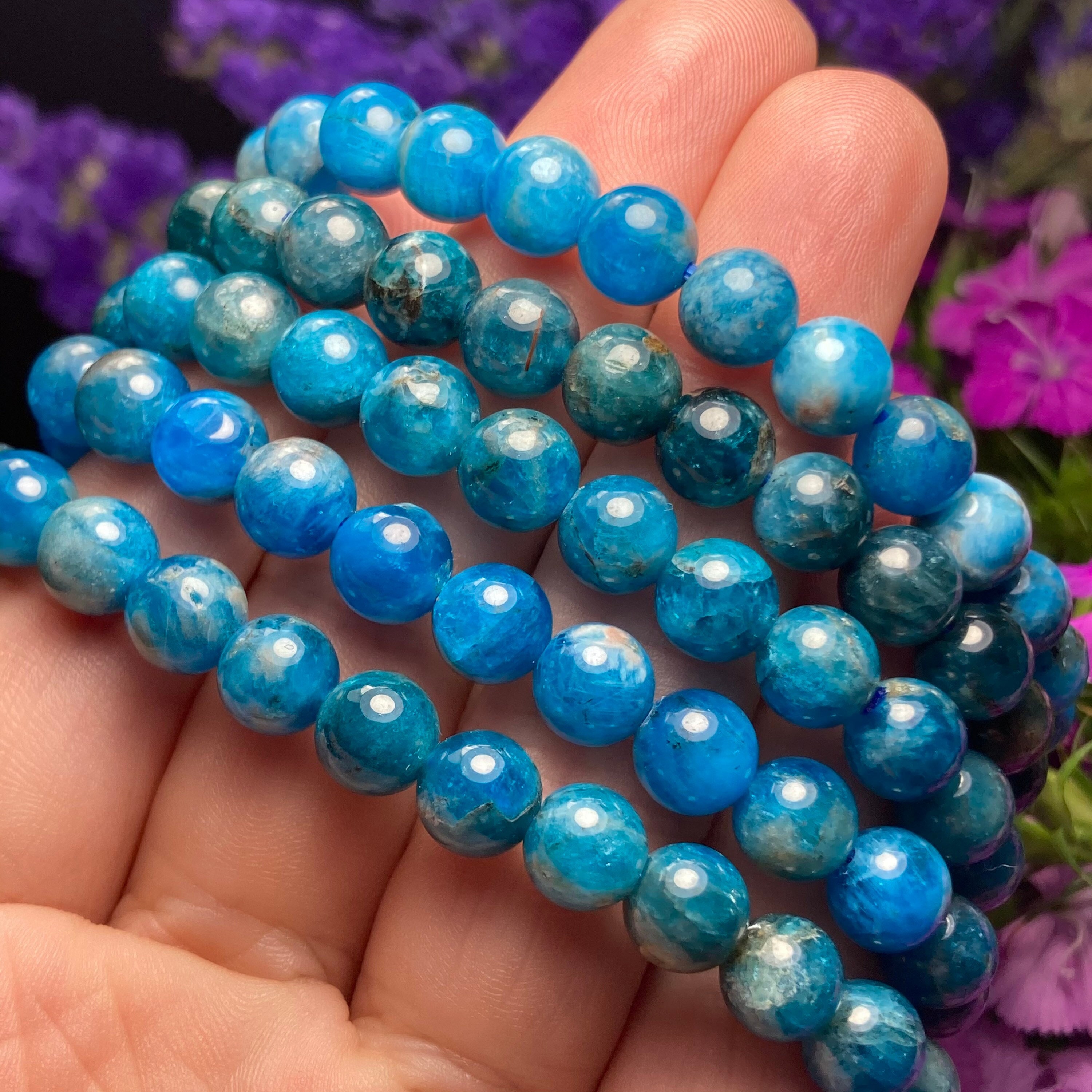 Blue Apatite Bracelet, Beaded Gemstone Bracelet (8mm Beads) - Etsy