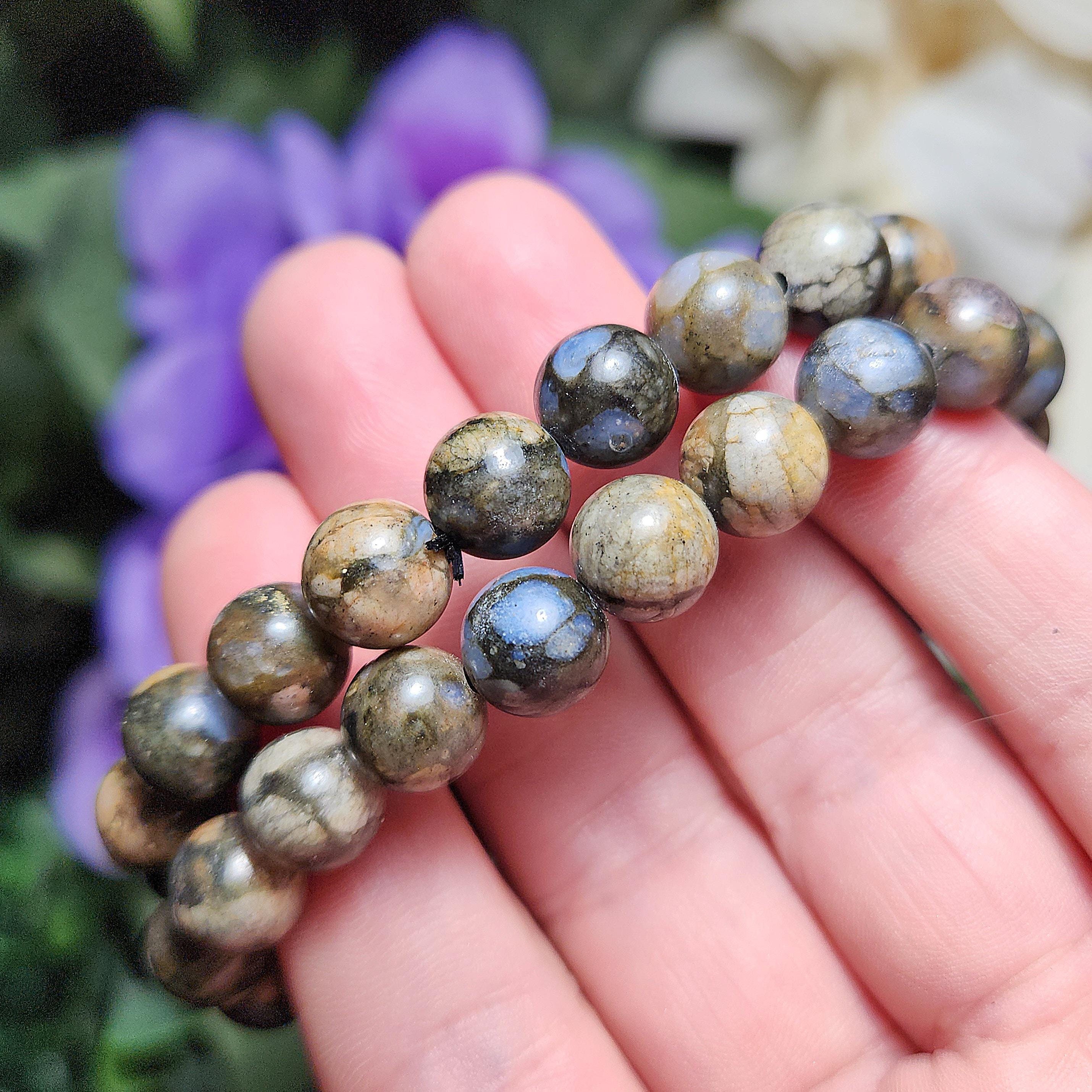 Bracelet Perles Glaucophane Bleu Irisé - Fait Main En France - Taille Sur Mesure - Neuf
