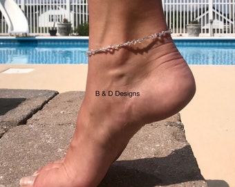 Summer Anklet, Swarovski Crystal, ankle bracelet, Wedding Jewelry, Sterling Silver, Bridal Jewelry, Body Jewelry