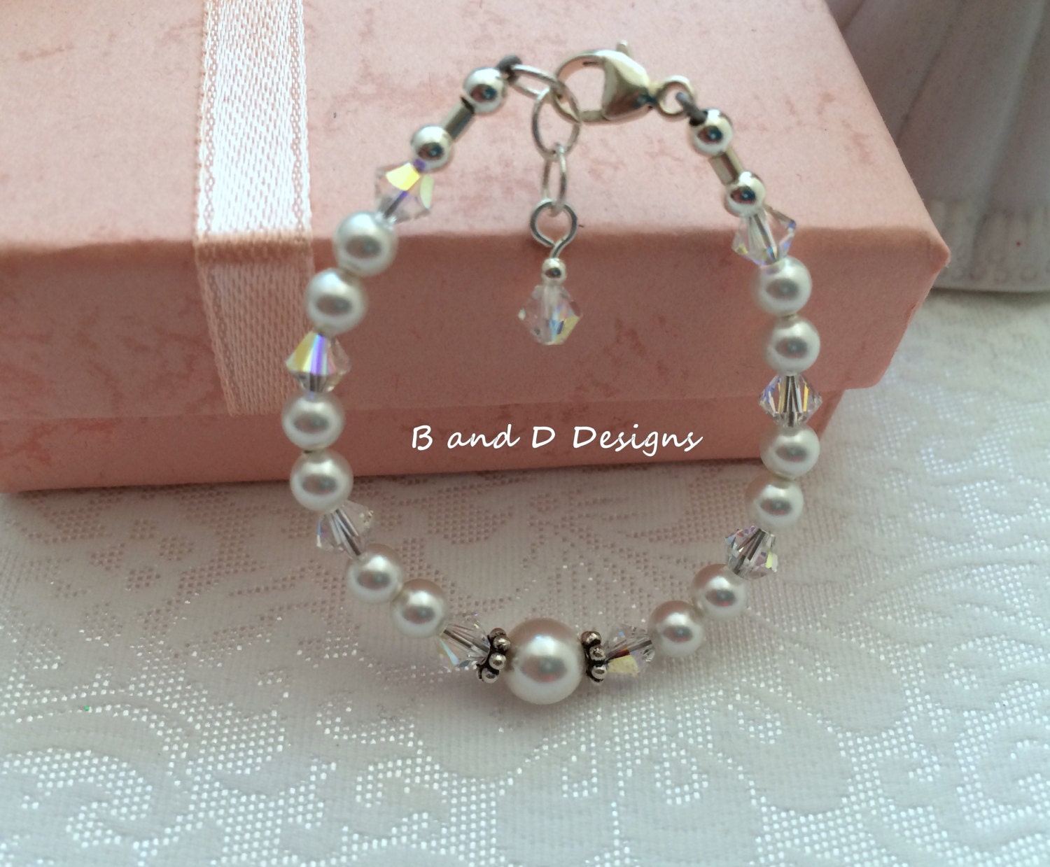 Communion Baptism or Easter Bracelet. Swarovski White Pearl | Etsy