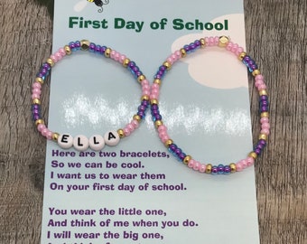 Personalized Mother daughter multi color bracelet set - First day of School -Mommy and me bracelets