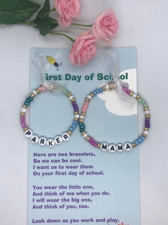 Personalized Mother daughter multi color bracelet set First day of School Mommy and me bracelets