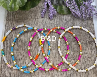 Summer beaded bracelets made with delicate seed beads