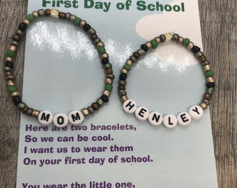 First day of Kindergarten- Personalized Back to School Mother and Son- Mommy and me bracelets