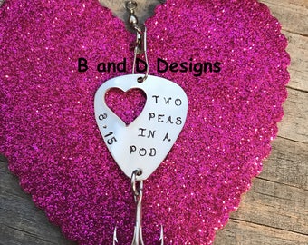 Personalized Heart Fishing lure- boyfriend- groom- best man- father of the groom  Two peas in a pod
