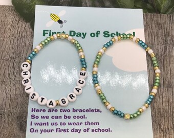 Personalized Mother daughter multi color bracelet set - First day of School -Mommy and me bracelets