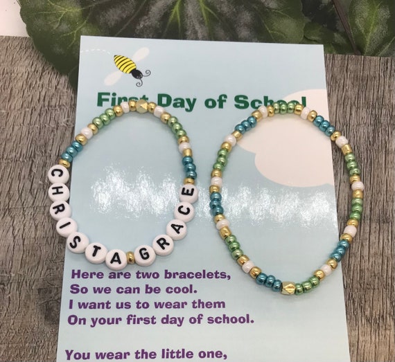 Personalized Mother daughter multi color bracelet set - First day of School -Mommy and me bracelets