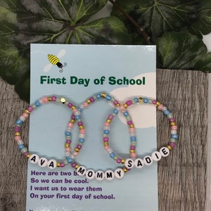 Personalized Mother and two daughters  multi color bracelet set  - First day of School -Mommy and me bracelets