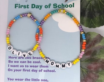 First day of Kindergarten- Back to School -Mommy and me bracelets-  Personalized Mother Daughter bracelets