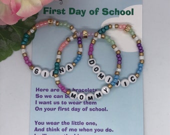 Personalized Mother and 2 daughtersmulti color bracelet set - First day of School -Mommy and me bracelets