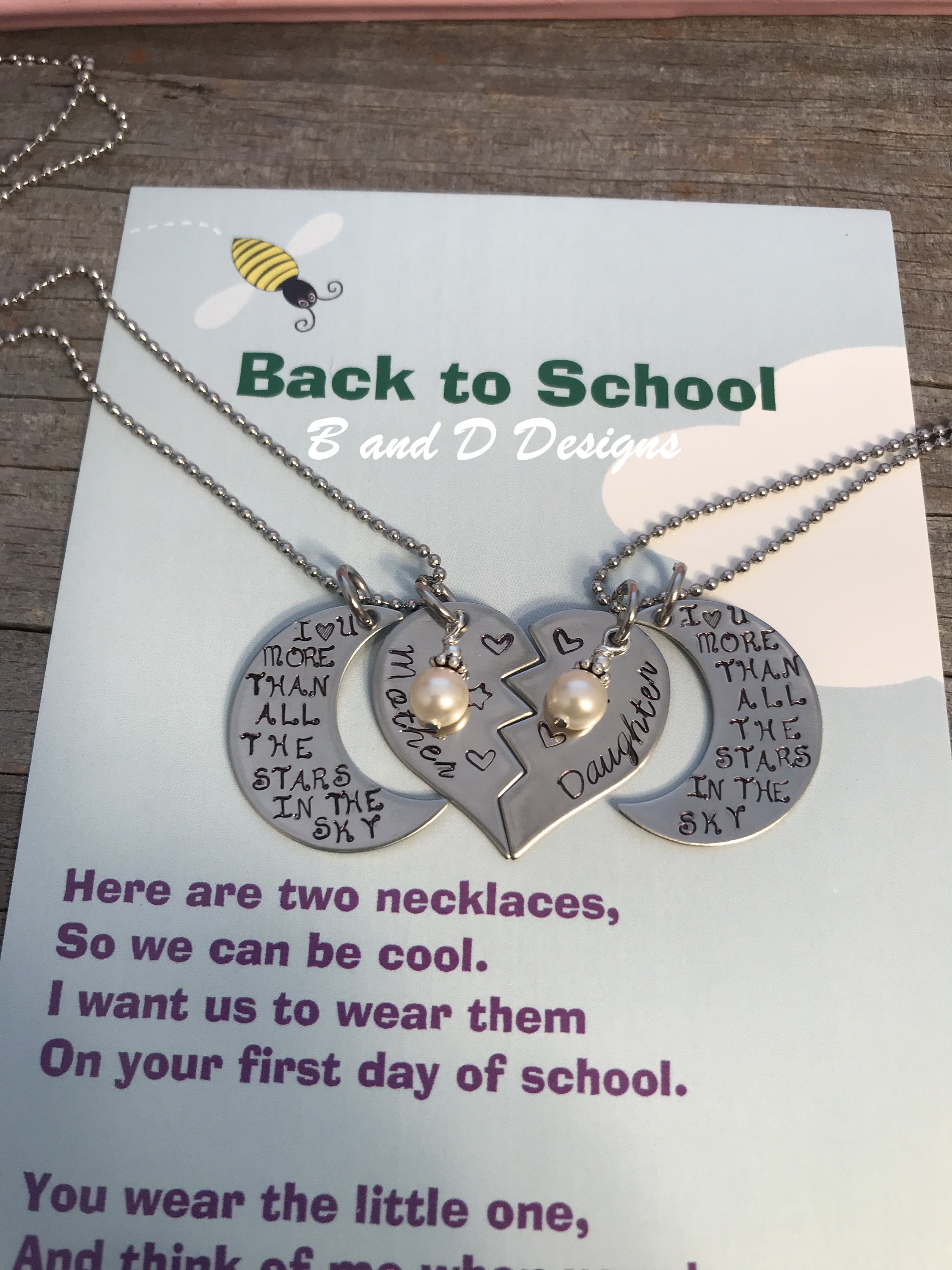 Back to School Gifts Mommy and Me Necklace,Mother Daughter Son Necklace Set  for 2,First Day of Kindergarten Necklace for Teen Girls Jewelry