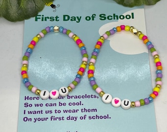 Personalized Mother daughter multi color bracelet set - First day of School -Mommy and me bracelets