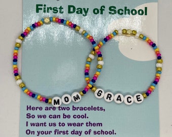 Personalized Mother daughter multi color bracelet set - First day of School -Mommy and me bracelets