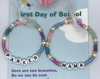 First Day of Kindergarten- Back to School -Personalized Mommy and me bracelets-  multi color bracelets