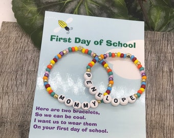 Personalized Mother daughter multi color bracelet set - First day of School -Mommy and me bracelets